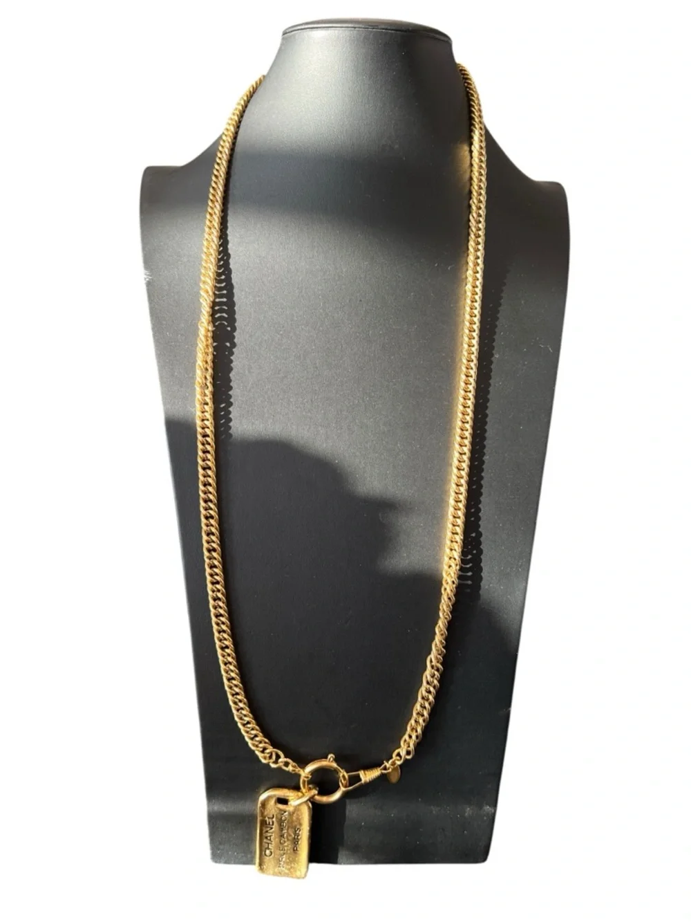 CHANEL Gold Plated Dog Tag Pendant Logo Necklace - Picture 4 of 9